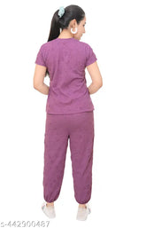 Short-sleeve solids, women's/girls nightwear set - Indian track pants & lower tee for winter or summer walks